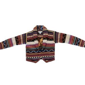 Casual Corner Sweater Cardigan Medium Multicolor Aztec Knit Wool - Needs Repair